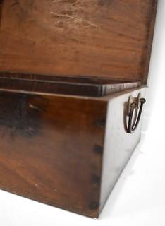 Antique Primitive Hand Crafted Walnut Wooden Box with Brass Handles. Measures 7" x 12" x 19".