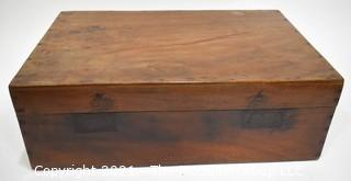 Antique Primitive Hand Crafted Walnut Wooden Box with Brass Handles. Measures 7" x 12" x 19".