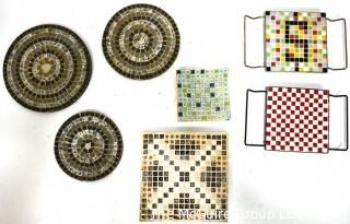 Seven (7) Mid Century Hand Made Mosaic Trays and Plates.