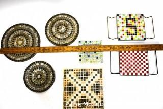 Seven (7) Mid Century Hand Made Mosaic Trays and Plates.