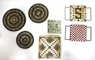 Seven (7) Mid Century Hand Made Mosaic Trays and Plates.