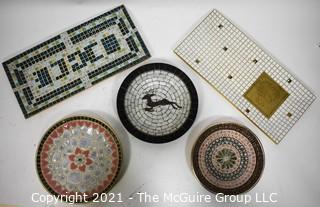 Five (5) Mid Century Hand Made Mosaic Trays and Plates.  