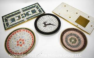 Five (5) Mid Century Hand Made Mosaic Trays and Plates.  