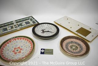 Five (5) Mid Century Hand Made Mosaic Trays and Plates.  