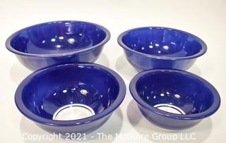 Vintage Set of Four (4) Pyrex Cobalt Blue Glass Nesting Mixing Bowls