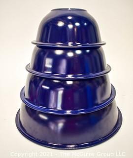 Vintage Set of Four (4) Pyrex Cobalt Blue Glass Nesting Mixing Bowls