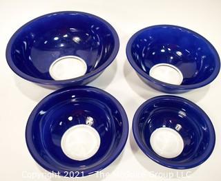 Vintage Set of Four (4) Pyrex Cobalt Blue Glass Nesting Mixing Bowls