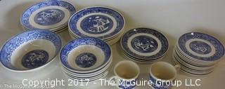 Collection of blue transfer dinnerware