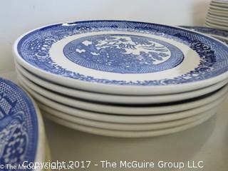 Collection of blue transfer dinnerware