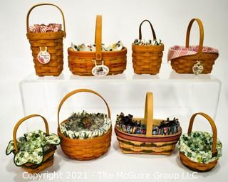 Collection of (8) Longaberger Baskets with Fabric Liners.  