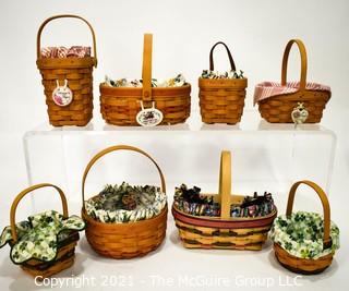 Collection of (8) Longaberger Baskets with Fabric Liners.  