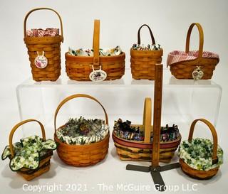 Collection of (8) Longaberger Baskets with Fabric Liners.  