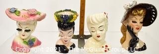 Four Vintage Porcelain Lady Head Vases & Vanity 