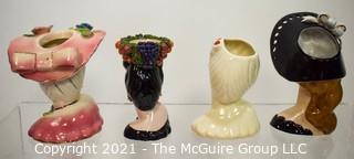 Four Vintage Porcelain Lady Head Vases & Vanity 