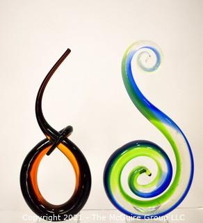 Two (2) Tall Murano Style Blown Art Glass Centerpieces
