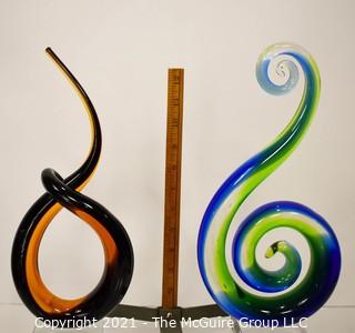 Two (2) Tall Murano Style Blown Art Glass Centerpieces
