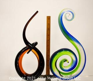 Two (2) Tall Murano Style Blown Art Glass Centerpieces
