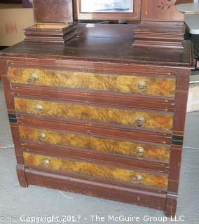 Late 19th c Eastlake dresser w/ faux graining drawers and upper mirror; 39W x 18 1/2D x 34 1/2T (74" w/ mirror)