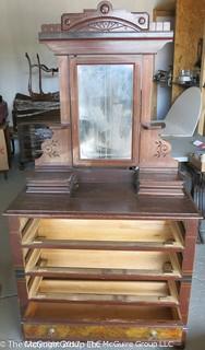 Late 19th c Eastlake dresser w/ faux graining drawers and upper mirror; 39W x 18 1/2D x 34 1/2T (74" w/ mirror)