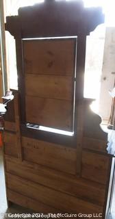 Late 19th c Eastlake dresser w/ faux graining drawers and upper mirror; 39W x 18 1/2D x 34 1/2T (74" w/ mirror)