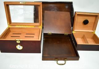 Collection Of Wooden Boxes And Tray, Including Humidor