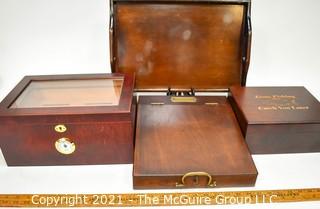 Collection Of Wooden Boxes And Tray, Including Humidor