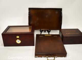 Collection Of Wooden Boxes And Tray, Including Humidor