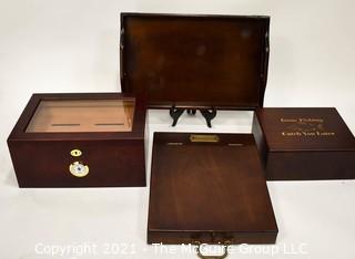 Collection Of Wooden Boxes And Tray, Including Humidor