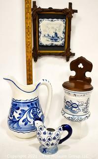 Collection of Blue and White Ceramics, Including Delft