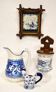 Collection of Blue and White Ceramics, Including Delft