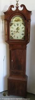 Circa 1825 Tall Case Clock with hand painted face; 21W x 9 1/2D x 88 1/2"T   