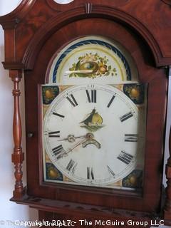 Circa 1825 Tall Case Clock with hand painted face; 21W x 9 1/2D x 88 1/2"T   