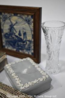 Collection Including Dresser Boxes, Vase and Framed Delft Tiles