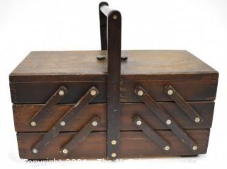 Vintage Accordian Expandable Wooden Sewing Box