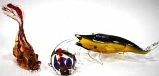 Three (3) Hand Blown Murano Style Glass Koi Fish