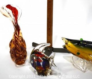 Three (3) Hand Blown Murano Style Glass Koi Fish