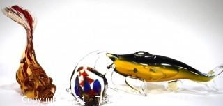 Three (3) Hand Blown Murano Style Glass Koi Fish