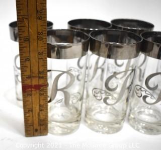 Collection of Vintage Dorothy Thorpe 25th Anniversary & "R" Initial Silver Overlay & Rimmed Glass Tumblers