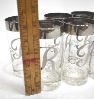 Collection of Vintage Dorothy Thorpe 25th Anniversary & "R" Initial Silver Overlay & Rimmed Glass Tumblers