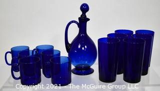 Cobalt Barware Set Including Carafe with Stopper, Mugs & Tumblers
