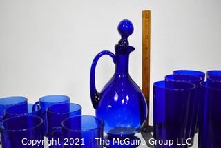 Cobalt Barware Set Including Carafe with Stopper, Mugs & Tumblers
