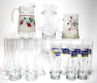 Collection of Strawberry Glass Pitcher and Beer Pilsners.