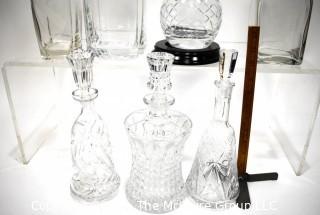 Seven (7) Clear Glass & Crystal Bar Liquor Decanters with Stoppers