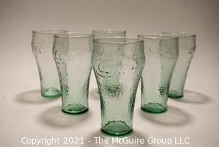 Set of (6) Green Wavy Glass Coca-Cola Glasses  