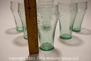 Set of (6) Green Wavy Glass Coca-Cola Glasses  