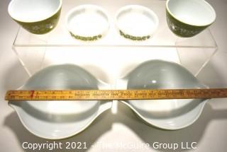 Group of Vintage Pyrex Bowls Including Green Spring Blossom Mixing Bowl