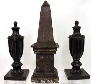 Contemporary Decorative Obelisk and Urn Shaped Decorative Statues. 