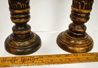 Pair of Carved Wooden Candle Sticks. 