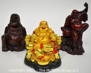 Three (3) Carved Laughing Fat Buddahs.  Laughing Buddha brings good luck, contentment and abundance in one's life.