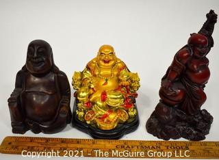 Three (3) Carved Laughing Fat Buddahs.  Laughing Buddha brings good luck, contentment and abundance in one's life.